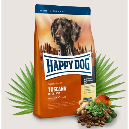 Сухой корм Happy Dog Adult Supreme Sensible Toscana для взрослых собак c чувствительным пищеварением с уткой и лососем