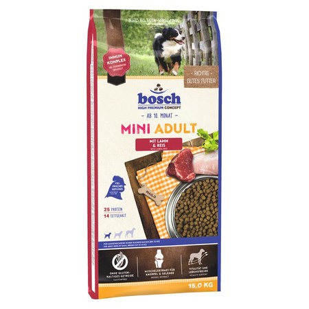 34104c000 Сухой корм Bosch Mini Adult Lamb & Rice для взрослых собак маленьких пород с ягненком и рисом