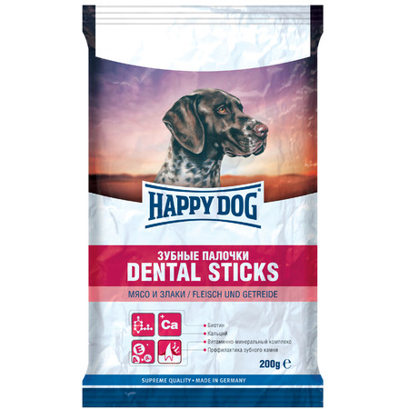 34175c000 Лакомство Happy Dog Зубные палочки Мясо и Злаки для собак всех пород старше 5 месяцев для чистоты зубов - 200 г