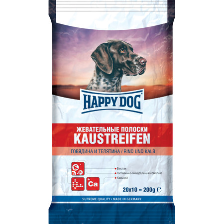 Лакомство Happy Dog Жевательные полоски с говядиной и телятиной для взрослых собак всех пород - 200 г