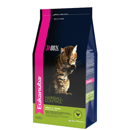34385c000 Сухой корм Eukanuba Cat Hairball для взрослых кошек для вывода шерсти из желудка с домашней птицей