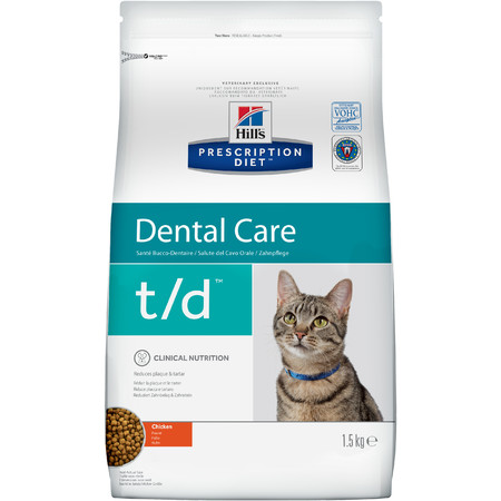 34403c000 Hill's Prescription Diet t/d Dental Care сухой диетический корм для кошек диета для поддержания здоровья ротовой полости с курицей - 1