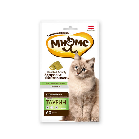 34651c000 Мнямс хрустящие подушечки Здоровье и активность с курицей и сыром для кошек - 60 г