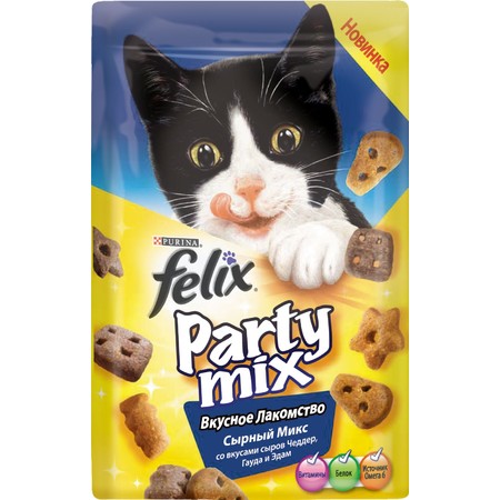 FELIX Party Mix лакомство для кошек сырный микс чеддер