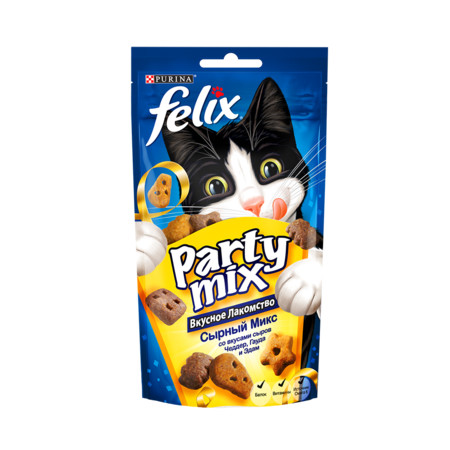FELIX Party Mix лакомство для кошек сырный микс чеддер