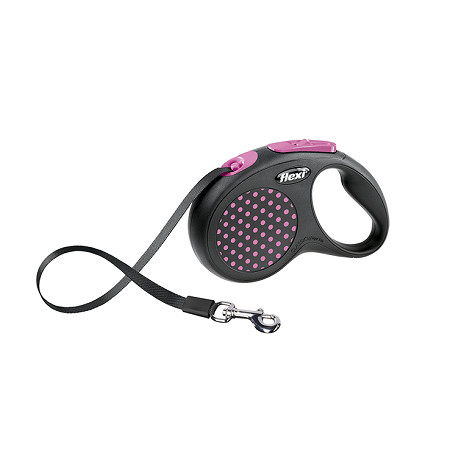 34706c000 FLEXI рулетка Design S (до 15 кг) 5 м лента черная/розовый горошек