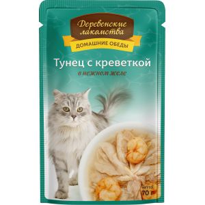 35071c000 Деревенские лакомства влажный корм для кошек с тунцом и креветкой в желе - 70 г
