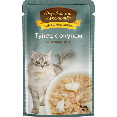 35073c000 Деревенские лакомства влажный корм для кошек с тунцом и окунем в желе - 70 г