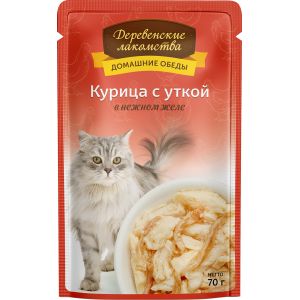 Деревенские лакомства влажный корм для кошек с курицей и уткой в желе - 70 г