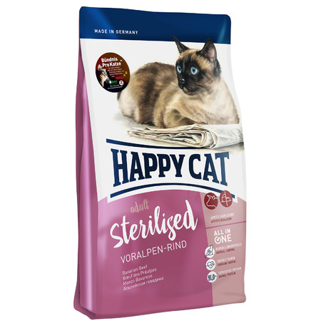 35100c000 Сухой корм Happy Cat Adult Sterilised Voralpen Rind для стерилизованных кошек с говядиной - 300 г
