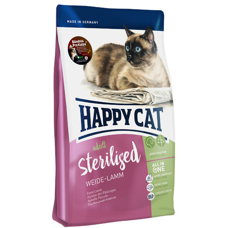 35105c000 Сухой корм Happy Cat Adult Sterilised Weide Lamm для стерилизованных кошек с ягненком - 1