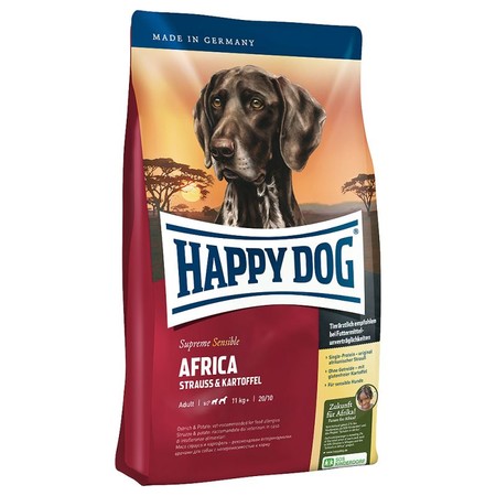 35156c000 Сухой корм Happy Dog Africa для взрослых собак с чувствительным пищеварением или аллергией с мясом страуса - 4 кг