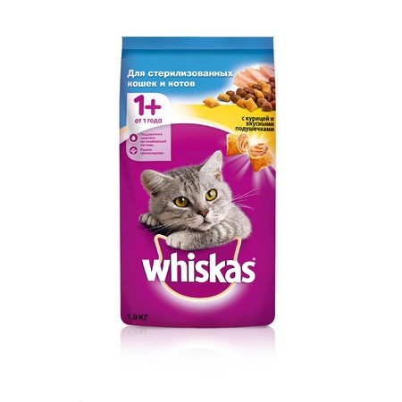 35659c000 Whiskas сухой корм с курицей для стерилизованных кошек и котов старше 1 года - 1