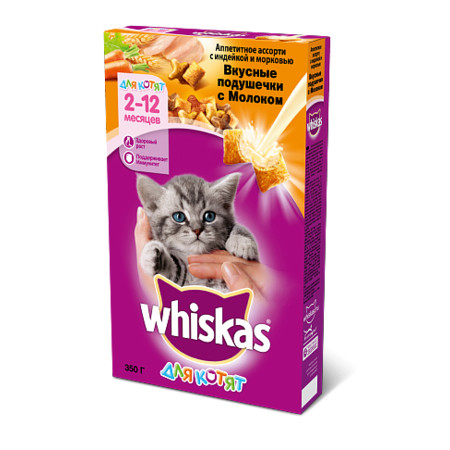 Whiskas сухой корм в форме вкусных подушечек с молоком