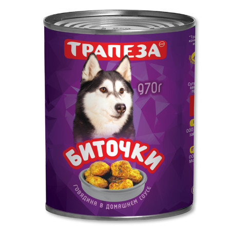 Трапеза влажный корм для собак с биточками говядины в домашнем соусе - 970 г