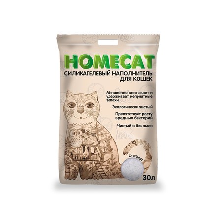 Homecat Стандарт cиликагелевый впитывающий наполнитель без запаха - 30 л
