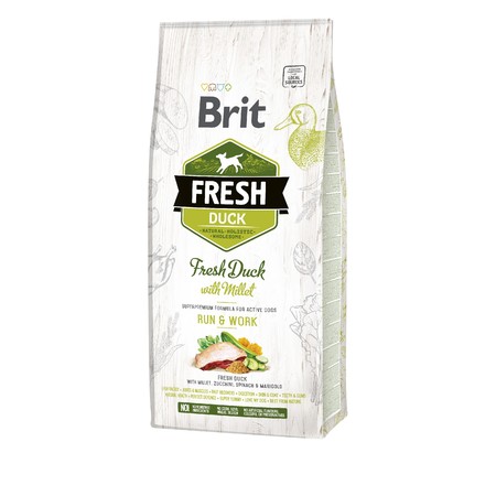 Сухой корм Brit Fresh Duck with Millet Active Run & Work для взрослых собак с высоким уровнем активности с уткой и пшеном - 12 кг