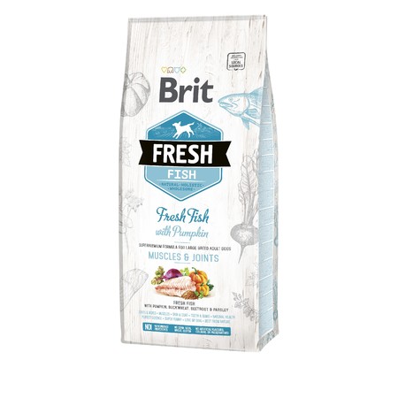 36791c000 Сухой корм Brit Fresh Fish with Pumpkin Adult Large Muscles & Joints для собак крупных пород с рыбой и тыквой - 12 кг