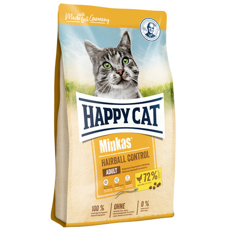 36868c000 Сухой корм Happy Cat Minkas Hairball Control для взрослых кошек для выведения шерсти из желудка с птицей - 10 кг