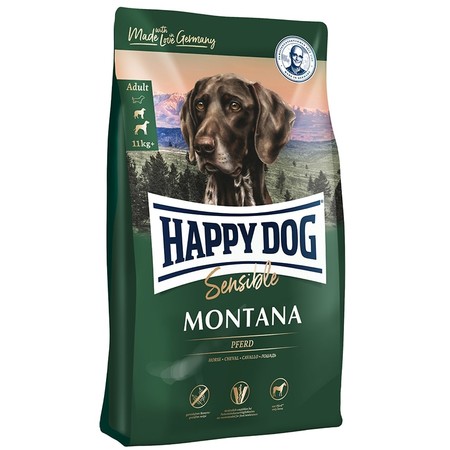36875c000 Сухой корм Happy Dog Supreme Sensible Mоntana для взрослых собак средних и крупных пород при пищевой аллергии и чувствительном пищеварении с кониной - 4 кг