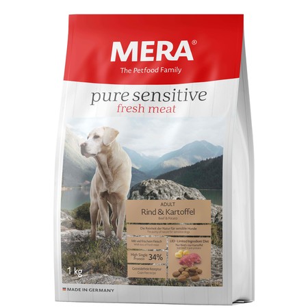 36887c000 Сухой корм Mera Pure Sensitive Adult Rind & Kartoffel High Protein для взрослых собак с говядиной и картофелем - 1 кг