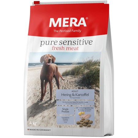 36889c000 Сухой корм Mera Рure Sensitive Adult Hering & Kartoffel для взрослых собак с сельдью и картофелем - 4 кг