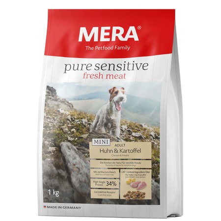 Сухой корм Mera Pure Sensitive Mini Adult Huhn & Kartoffel High Protein для взрослых собак мелких пород с курицей и картофелем - 1 кг