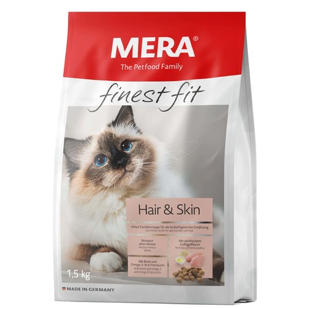 36912c000 Сухой корм Mera Finest Fit Hair & Skin для взрослых кошек для красивой кожи и шерсти с курицей - 1