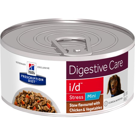 37017c000 Hill's Prescription Diet i/d Stress Mini Digestive Care влажный диетический корм для собак мелких пород для поддержания здоровья ЖКТ и при стрессе рагу с курицей овощами - 156 г