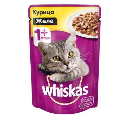 37291c000 Whiskas паучи для взрослых кошек от 1 года в форме желе с курицей - 85 г