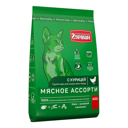 37391c000 Сухой корм Четвероногий гурман Мяссное ассорти для кошек с курицей - 400 г